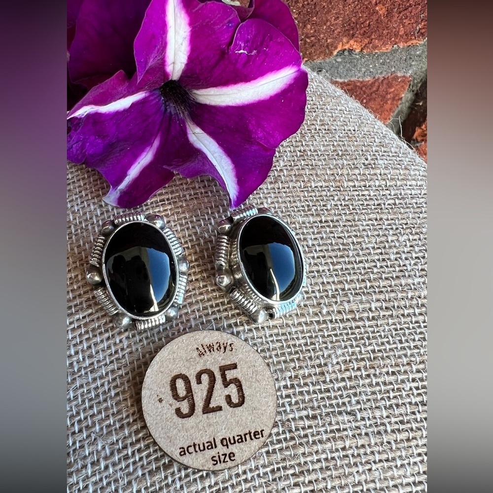 Onyx 925 Sterling Mexico large heavy earrings